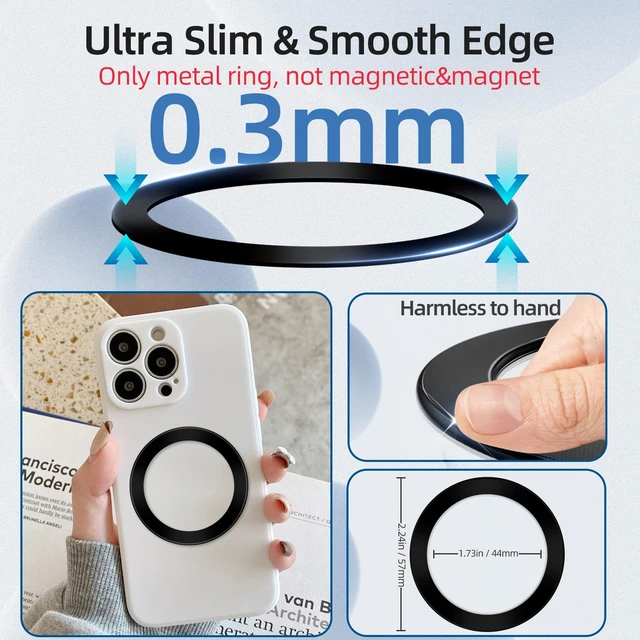 Alt view image 5 of 7 - for Magsafe Ring Sticker 2 Pack Ultra-Thin(0.3mm): NO Magnet | Universal Adhesive Metal Rings, Mag Safe Adapter for iPhone Samsung Case, for Pop Magnetic Socket Wallet Phone Grip Car Mount