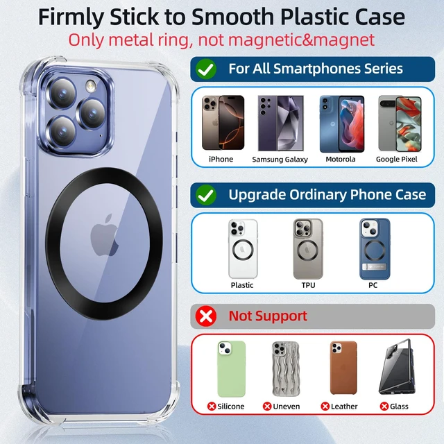 Alt view image 4 of 7 - for Magsafe Ring Sticker 2 Pack Ultra-Thin(0.3mm): NO Magnet | Universal Adhesive Metal Rings, Mag Safe Adapter for iPhone Samsung Case, for Pop Magnetic Socket Wallet Phone Grip Car Mount