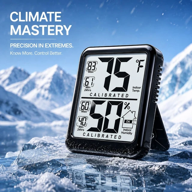 Alt view image 2 of 7 - Room Thermometer Indoor Hygrometer, Temperature and Humidity Meter | W/ Battery, 24h Max/Min Record, Accurate Sensor, Fast Refresh, Easy to View, /, Durable Kickstand, Compact, for Home Office
