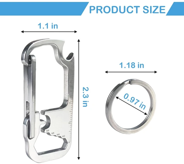 Alt view image 2 of 7 - Heavy Duty Bottle Opener Keychain for Men, Stainless Steel Carabiner Clip Key Holder - Multi-Functional Keychain Tool for Car Keys, Secure Mini Multi Tool Key Ring Clip for EDC & Outdoor