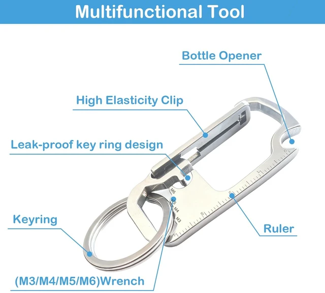 Alt view image 3 of 7 - Heavy Duty Bottle Opener Keychain for Men, Stainless Steel Carabiner Clip Key Holder - Multi-Functional Keychain Tool for Car Keys, Secure Mini Multi Tool Key Ring Clip for EDC & Outdoor