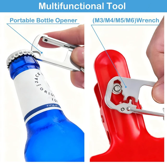 Alt view image 5 of 7 - Heavy Duty Bottle Opener Keychain for Men, Stainless Steel Carabiner Clip Key Holder - Multi-Functional Keychain Tool for Car Keys, Secure Mini Multi Tool Key Ring Clip for EDC & Outdoor