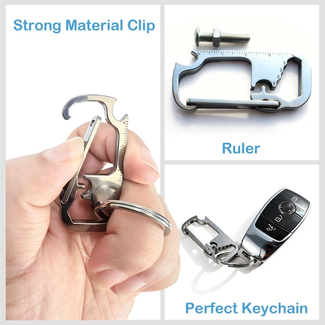 Alt view image 6 of 7 - Heavy Duty Bottle Opener Keychain for Men, Stainless Steel Carabiner Clip Key Holder - Multi-Functional Keychain Tool for Car Keys, Secure Mini Multi Tool Key Ring Clip for EDC & Outdoor