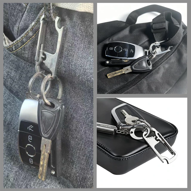 Alt view image 7 of 7 - Heavy Duty Bottle Opener Keychain for Men, Stainless Steel Carabiner Clip Key Holder - Multi-Functional Keychain Tool for Car Keys, Secure Mini Multi Tool Key Ring Clip for EDC & Outdoor