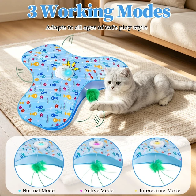 Alt view image 3 of 7 - Interactive Cat Toys for Indoor Cats, Automatic Hide and Seek Motion-Activated Cat Toy with Moving Feather & Animal Chirps, USB Rechargeable Electric Cat Enrichment Toy for Bored Adult Cats & Kittens