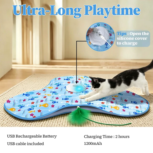 Alt view image 6 of 7 - Interactive Cat Toys for Indoor Cats, Automatic Hide and Seek Motion-Activated Cat Toy with Moving Feather & Animal Chirps, USB Rechargeable Electric Cat Enrichment Toy for Bored Adult Cats & Kittens