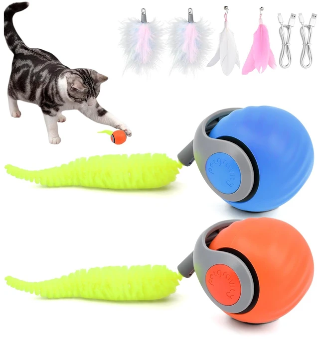 Main image of 2Pack Speedy 2.0 Automatic Interactive Cat Toys, Rechargeable Rolling Ball | with 6 Tails & Feather Accessories, 2Speed Electric Enrichment Toy, USBC Powered for Indoor Bored Cats, Works on Carpet