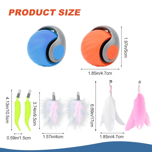 Alt view image 3 of 7 - 2Pack Speedy 2.0 Automatic Interactive Cat Toys, Rechargeable Rolling Ball | with 6 Tails & Feather Accessories, 2Speed Electric Enrichment Toy, USBC Powered for Indoor Bored Cats, Works on Carpet