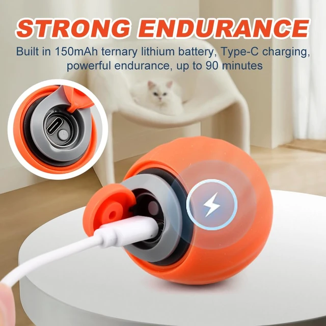 Alt view image 5 of 7 - 2Pack Speedy 2.0 Automatic Interactive Cat Toys, Rechargeable Rolling Ball | with 6 Tails & Feather Accessories, 2Speed Electric Enrichment Toy, USBC Powered for Indoor Bored Cats, Works on Carpet