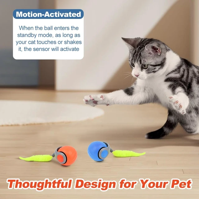 Alt view image 6 of 7 - 2 Packs Interactive Cat Toys, Automatic Moving Cat Ball with extra 4 Tails | Two Speed Modes Electric Rolling Ball, USB-C Rechargeable, Smart Self-Rotating Pet Chase Toy for Bored Kittens/Adult Cats