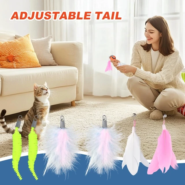 Alt view image 4 of 7 - 2Pack Speedy 2.0 Automatic Interactive Cat Toys, Rechargeable Rolling Ball | with 6 Tails & Feather Accessories, 2Speed Electric Enrichment Toy, USBC Powered for Indoor Bored Cats, Works on Carpet