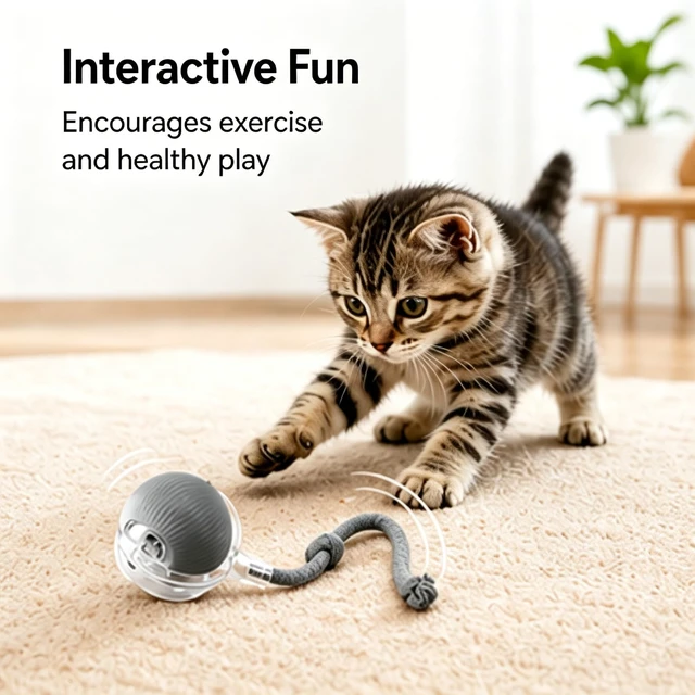 Alt view image 4 of 7 - Cat Ball Toy,New Interactive Rolling Cats Dog Toy Balls 360° Smart Automatic Rolling Pet Ball, Fast Moving Toy for Dog,Interactive Toys for Cats (Grey)