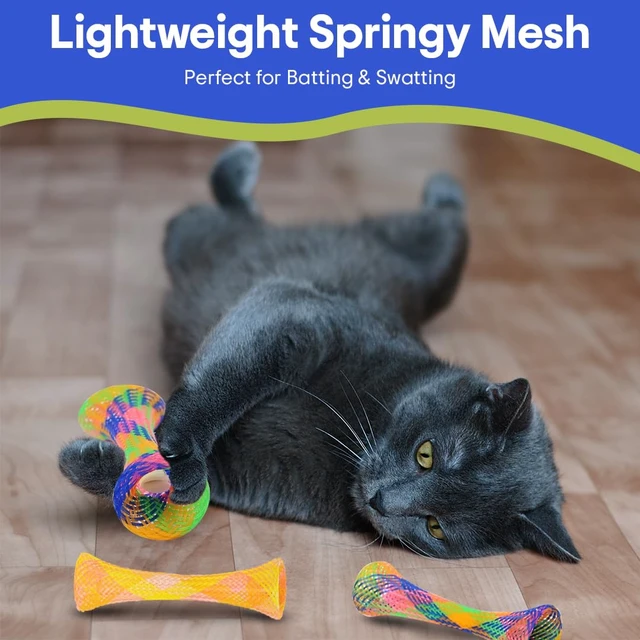 Alt view image 4 of 7 - Kitty Fun Tubes Cat Toy with Catnip Inside | Bouncy Interactive Mesh Toy for Cats and Kittens to Bite, Swat and Chase | 3 Pieces