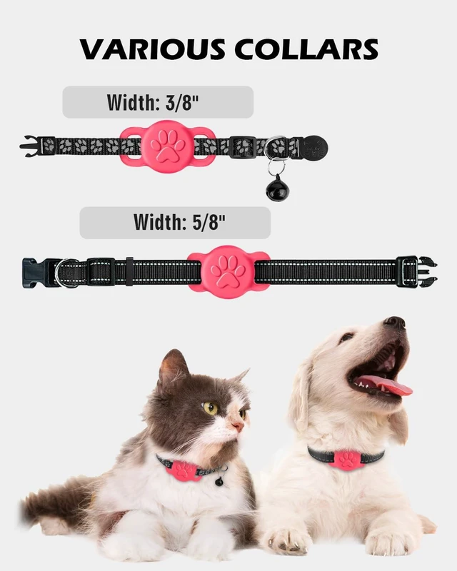Alt view image 3 of 7 - Cat Collar Holder for Cats and Small Puppy Dogs, Hot-Pink, 1 Pack | Compatible with Apple AirTag, Fit 3/8 and 5/8 Inch Wide Collar, Easy to Clean, Slide On and Off, Soft Elastic Silicone