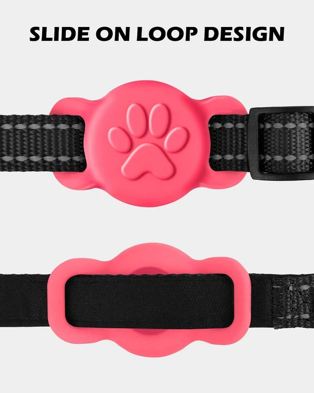 Alt view image 2 of 7 - Cat Collar Holder for Cats and Small Puppy Dogs, Hot-Pink, 1 Pack | Compatible with Apple AirTag, Fit 3/8 and 5/8 Inch Wide Collar, Easy to Clean, Slide On and Off, Soft Elastic Silicone