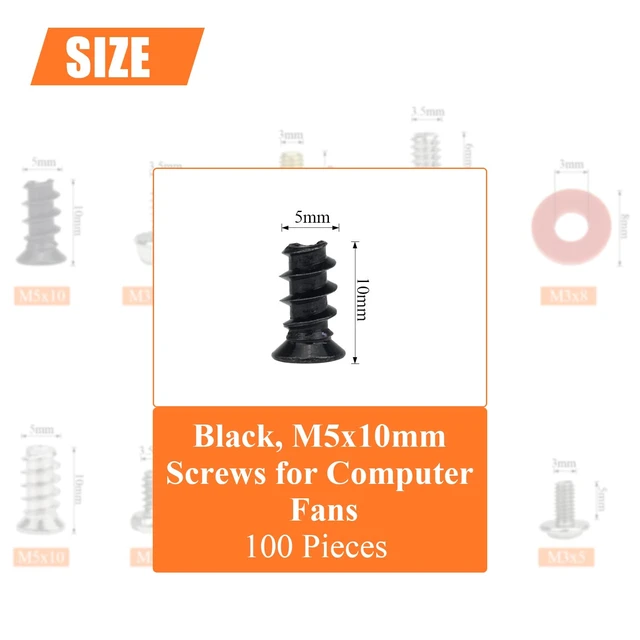 Alt view image 2 of 3 - 100 Black Computer Case Fan Screws, M5x10mm Mounting Screws
