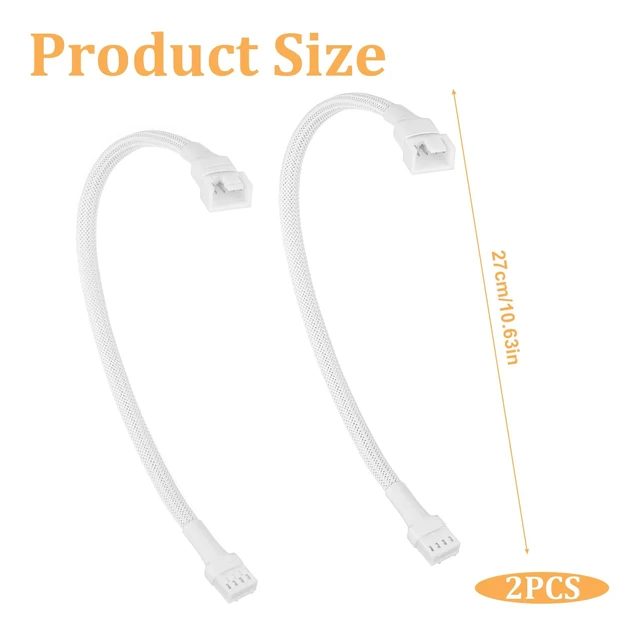 Alt view image 2 of 7 - 2 Pcs PC Fan Extension Cable, PC Chassis Channel Fan Motherboard 2510 4P Male to 1Pcs 2510 4P Female Fans Adaptor Cable for Computer Case & CPU Cooling Fans, White (27cm/10.6 in)