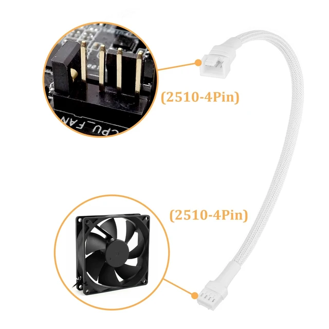 Alt view image 5 of 7 - 2 Pcs PC Fan Extension Cable, PC Chassis Channel Fan Motherboard 2510 4P Male to 1Pcs 2510 4P Female Fans Adaptor Cable for Computer Case & CPU Cooling Fans, White (27cm/10.6 in)