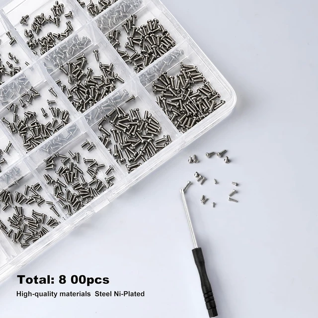 Alt view image 4 of 7 - Tiny Screws for Electronics, 800 pcs Pan Head Machine Screws Assortment Kit | Micro Screws For Electronic and Eyeglass Repair, Nickel-Plated Carbon Steel, M1/M1.2/M1.4/M1.6/M1.7