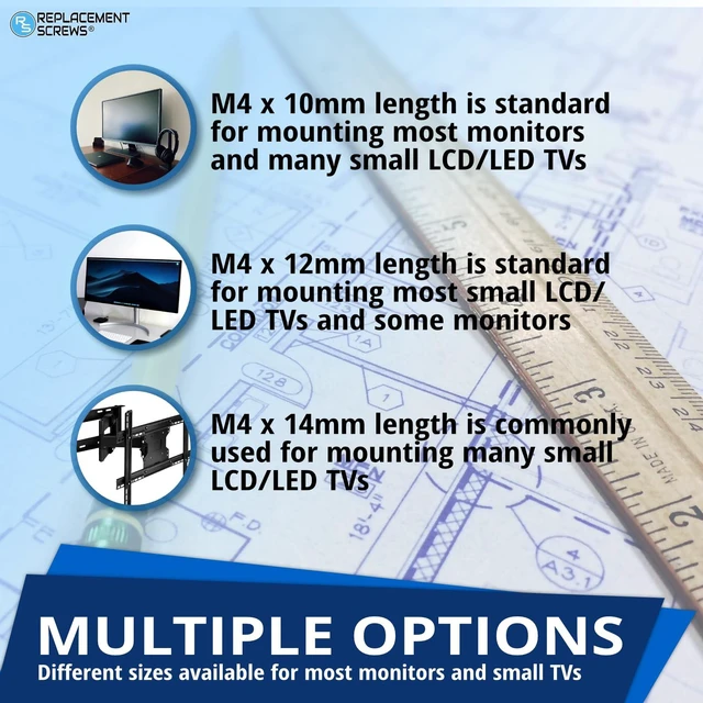 Alt view image 5 of 7 - VESA Compatible M4 10mm TV/Monitor Wall Mount Screws | Fits 75x75mm and 100x100mm Brackets, For Mounting Any TV / Monitor Brand, Metric Screws & Washers