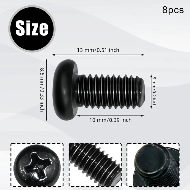 Alt view image 2 of 6 - Black License Plate Screws, Stainless Steel License Plate Bolts M5-0.8x10mm | 8 Pack Car License Plate Screws Phillips Pan Head Bolts Anti-Rust for Model 3 Model Y BMW 3 Series 5 Series Car Front Rear