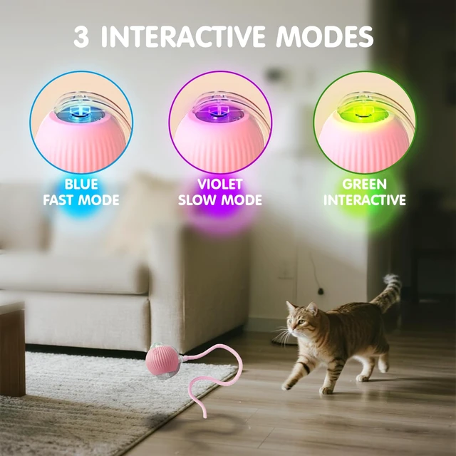 Alt view image 4 of 7 - Durable Interactive Cat Toys for Indoor Cats (Pink, 01) | Smart Automatic Cat Chase Ball Toy, Upgraded Speedy Tail Kitten Toy for Bored Indoor Adult Pets
