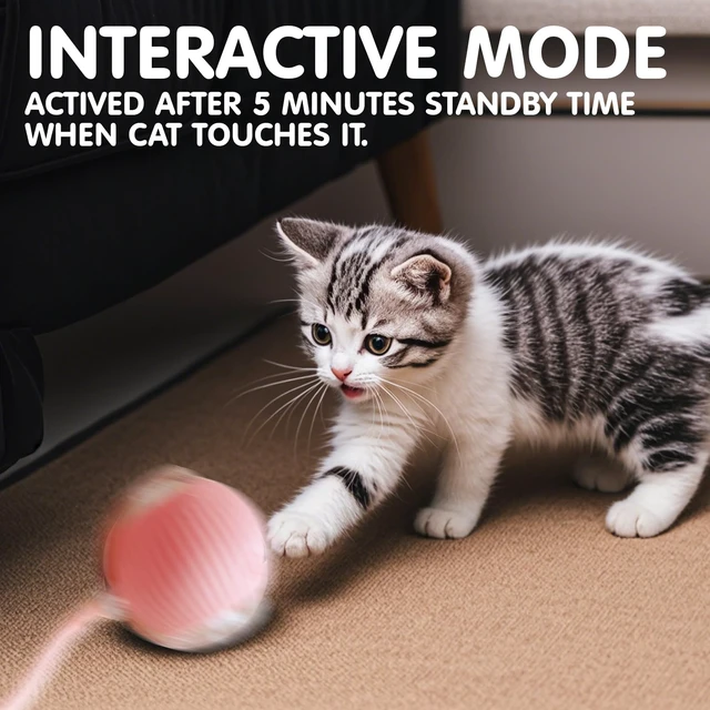 Alt view image 6 of 7 - Durable Interactive Cat Toys for Indoor Cats (Pink, 01) | Smart Automatic Cat Chase Ball Toy, Upgraded Speedy Tail Kitten Toy for Bored Indoor Adult Pets