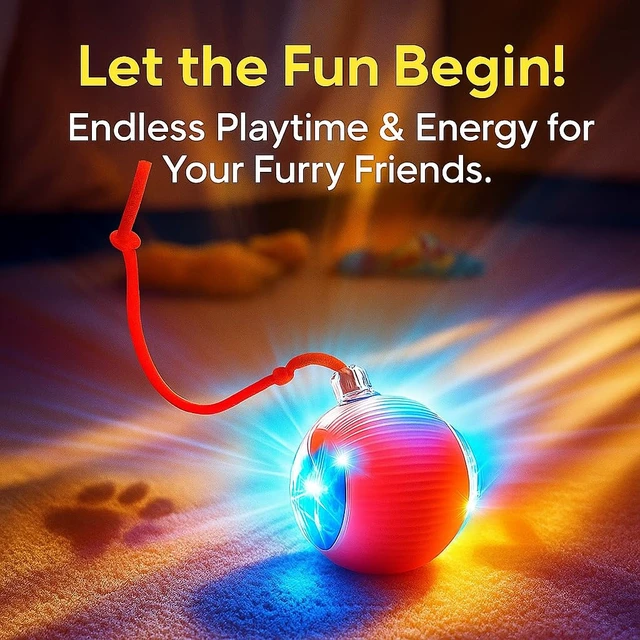 Alt view image 2 of 7 - Purrmitive 2026 Durable Interactive Cat Toys for Indoor Cats, Dog Toys Ball, Rolling Pet Ball, Smart Automatic Cat Chase Balls Toy, Interactive Dog Toys Speedy Tail,Kitten & Cat Toys Interactive (Red)