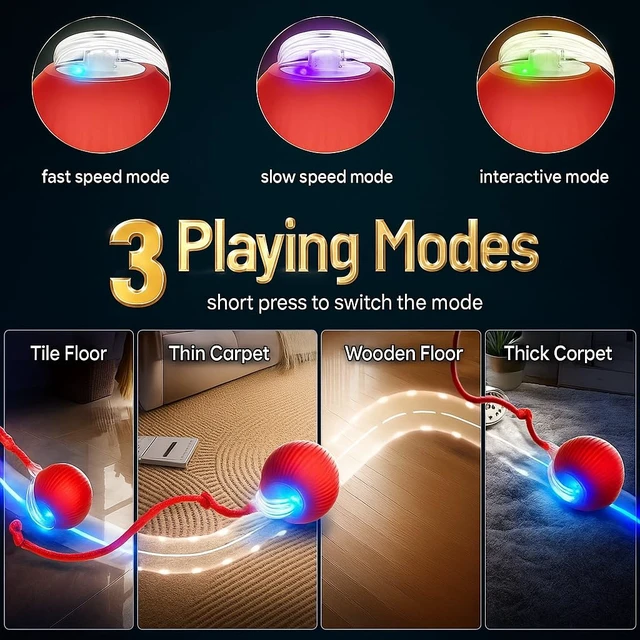 Alt view image 7 of 7 - Purrmitive 2026 Durable Interactive Cat Toys for Indoor Cats, Dog Toys Ball, Rolling Pet Ball, Smart Automatic Cat Chase Balls Toy, Interactive Dog Toys Speedy Tail,Kitten & Cat Toys Interactive (Red)