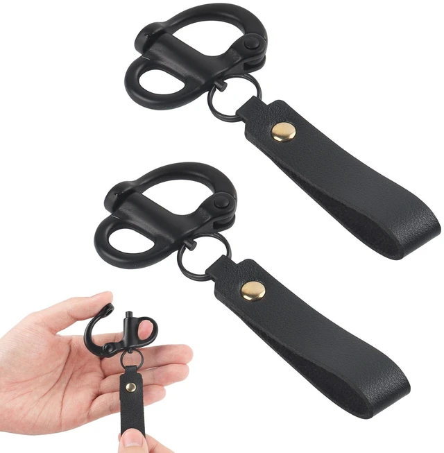 Main image of SCBA Mask Quick Release Shackle, Black, Firefighter Accessory, 2 Pack- Marine Grade 316 Steel Snap Shackle with Leather Handle, Secure for Firefighter Gear