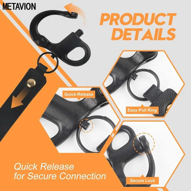Alt view image 3 of 7 - SCBA Mask Quick Release Shackle, Black, Firefighter Accessory, 2 Pack- Marine Grade 316 Steel Snap Shackle with Leather Handle, Secure for Firefighter Gear