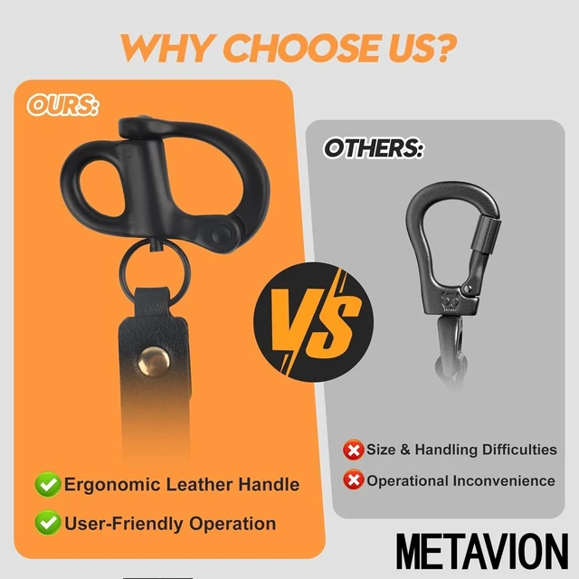 Alt view image 5 of 7 - SCBA Mask Quick Release Shackle, Black, Firefighter Accessory, 2 Pack- Marine Grade 316 Steel Snap Shackle with Leather Handle, Secure for Firefighter Gear