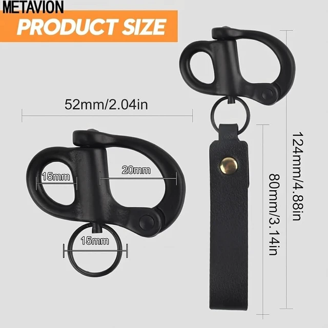 Alt view image 2 of 7 - SCBA Mask Quick Release Shackle, Black, Firefighter Accessory, 2 Pack- Marine Grade 316 Steel Snap Shackle with Leather Handle, Secure for Firefighter Gear