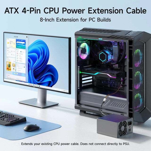 Alt view image 2 of 6 - 2-Pack ATX 4-Pin CPU Extension Cable, 8 inches | Power Supply Extension Cable, ATX 4-Pin CPU Extension, Power Supply Cable
