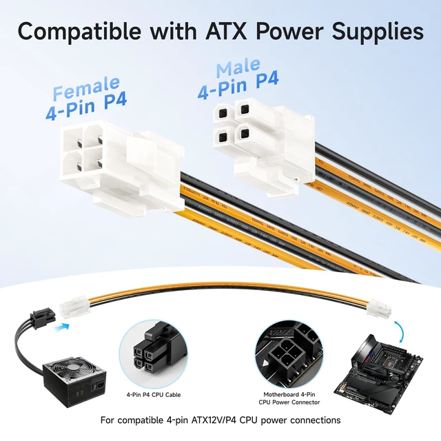 Alt view image 3 of 6 - 2-Pack ATX 4-Pin CPU Extension Cable, 8 inches | Power Supply Extension Cable, ATX 4-Pin CPU Extension, Power Supply Cable