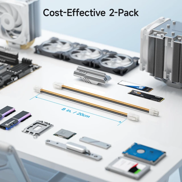 Alt view image 6 of 6 - 2-Pack ATX 4-Pin CPU Extension Cable, 8 inches | Power Supply Extension Cable, ATX 4-Pin CPU Extension, Power Supply Cable
