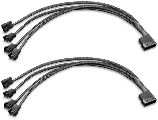 Main image of Molex to 3Pin / 4Pin Fan Adapter, Molex Fan Cable, 4Pin Molex (Actual 2-Pin) to 4 x Fan Splitter Cable, PC Fan Power Adapter Cable for 12V 3-Pin / 4-Pin PC Case Fans, 11.8in