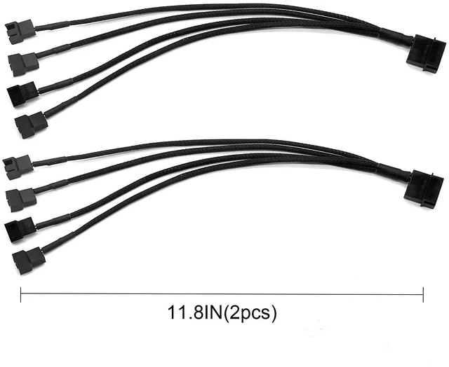Alt view image 4 of 5 - Molex to 3Pin / 4Pin Fan Adapter, Molex Fan Cable, 4Pin Molex (Actual 2-Pin) to 4 x Fan Splitter Cable, PC Fan Power Adapter Cable for 12V 3-Pin / 4-Pin PC Case Fans, 11.8in