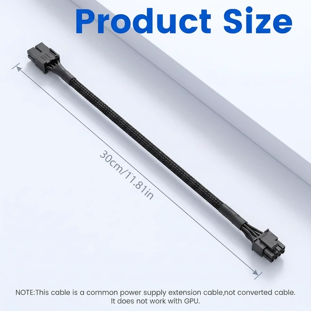 Alt view image 2 of 7 - 8 Pin CPU Power Adapter PCIe 8 Pin Female to CPU 8pin (4+4) Male | 30cm 8 Pin Connector Adapter Converter Sleeved Cable