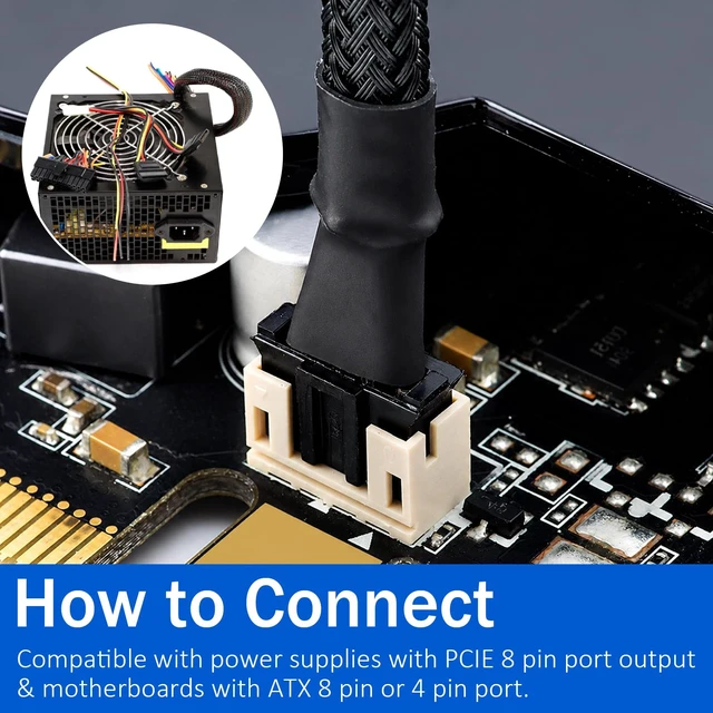 Alt view image 4 of 7 - 8 Pin CPU Power Adapter PCIe 8 Pin Female to CPU 8pin (4+4) Male | 30cm 8 Pin Connector Adapter Converter Sleeved Cable