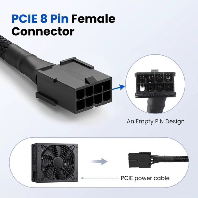 Alt view image 6 of 7 - 8 Pin CPU Power Adapter PCIe 8 Pin Female to CPU 8pin (4+4) Male | 30cm 8 Pin Connector Adapter Converter Sleeved Cable