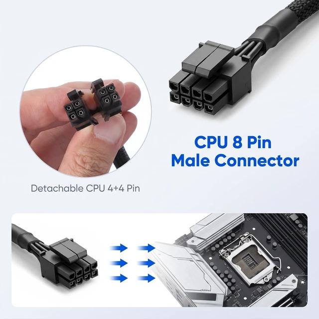 Alt view image 5 of 7 - 8 Pin CPU Power Adapter PCIe 8 Pin Female to CPU 8pin (4+4) Male | 30cm 8 Pin Connector Adapter Converter Sleeved Cable