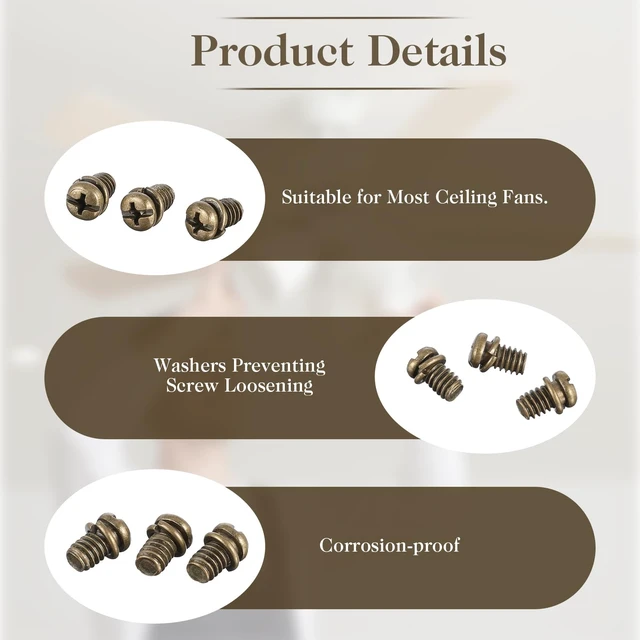 Alt view image 4 of 7 - 30 Pcs Ceiling Fan Blade Screws, 1/4"-20 x 3/8 Carbon Steel Phillips Pan Motor Replacement Screw for Lighting Ceiling Fan Blades Fans Light Cover Screw Cap