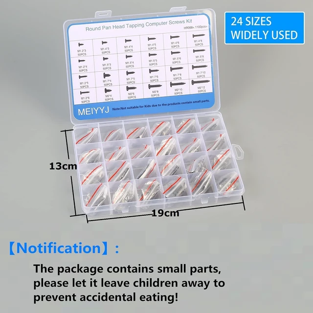 Alt view image 3 of 7 - 10 Kinds Small Multi-Purpose M1 M1.2 M1.4 M1.7 Phillips Head Micro Screws Self-Tapping Electronic Screws Assortment Kit Pack of 1000