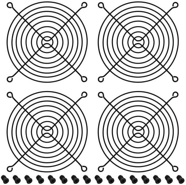 Main image of 120mm Computer Fan Grills with Screws, Black Color, 4 Pack | Desktop Computer Cooling Fan Dust Filter Cover, Fan Protector Guard for 120mm Fans