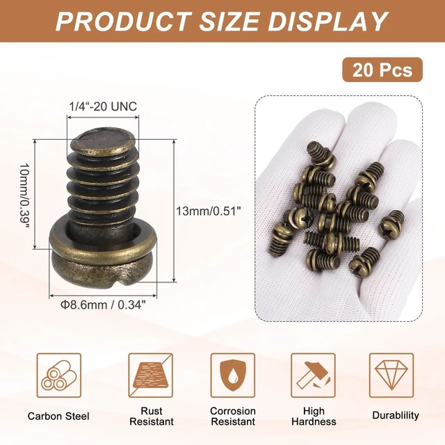 Alt view image 2 of 6 - 20Pcs Ceiling Fan Blade Screws, 1/4"-20 x 3/8 Carbon Steel Phillips Pan Motor Replacement Screw for Lighting Ceiling Fan, Copper