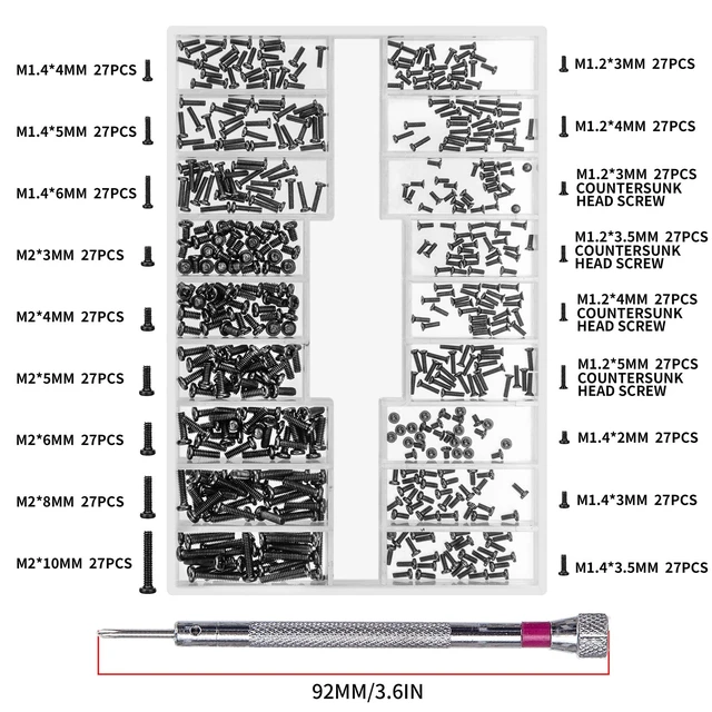Alt view image 2 of 7 - 500 Pcs M1.2/M1.4/M2 Laptop Screws, Small Micro Tiny Screws for Electronics, Mini Computer Replacement Screw for Glasses Watch SSD M.2 Hard Drive Repair Screw(Black) (N)