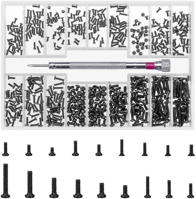 Main image of 500 Pcs M1.2/M1.4/M2 Laptop Screws, Small Micro Tiny Screws for Electronics, Mini Computer Replacement Screw for Glasses Watch SSD M.2 Hard Drive Repair Screw(Black) (N)