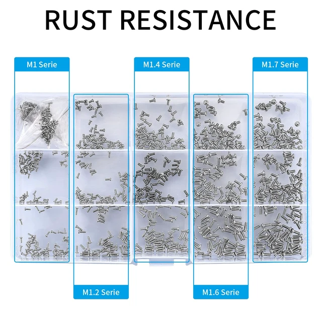 Alt view image 3 of 7 - 800Pcs Tiny Screws for Electronics, Micro Small Pan Head Machine Screws Assortment Kit for Eyeglasses, Watches, Clocks, Mobile Phone, M1/M1.2/M1.4/M1.6/M1.7 (800)