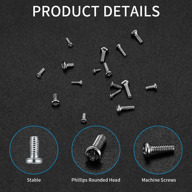 Alt view image 4 of 7 - 800Pcs Tiny Screws for Electronics, Micro Small Pan Head Machine Screws Assortment Kit for Eyeglasses, Watches, Clocks, Mobile Phone, M1/M1.2/M1.4/M1.6/M1.7 (800)